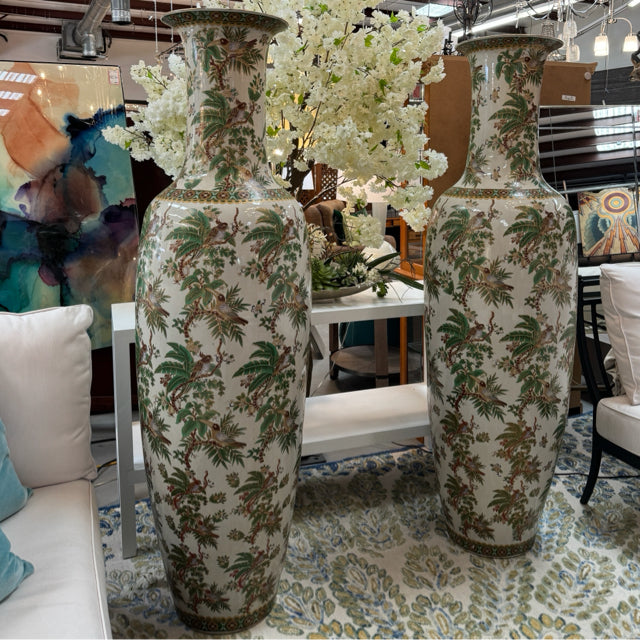 PAIR 72"H Vintage Porcelain Urn Vases