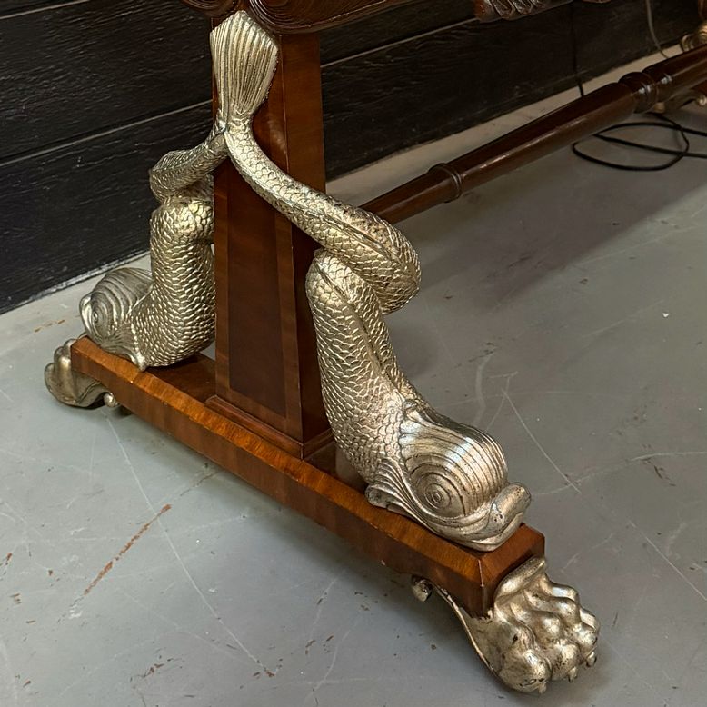 Maitland Smith Leather Top Desk W/Dolphin Legs 59.5x30x29.5