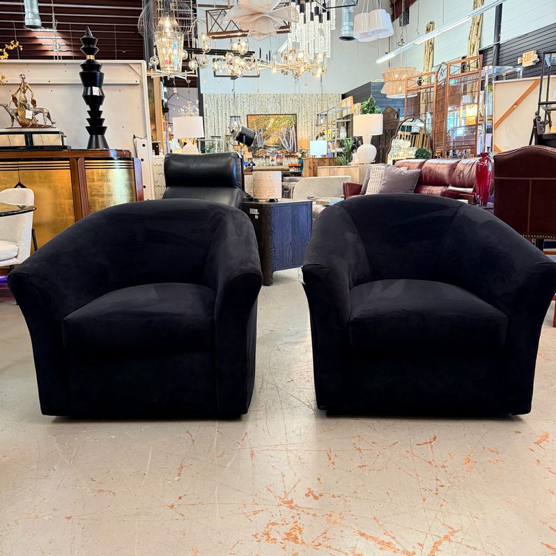 PAIR of Havertys Shiloh Black Barrel Chairs NEW