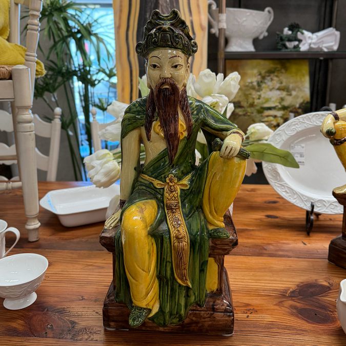 PAIR Ming Style Taoist Dignitary Glazed Figurines 22' tall