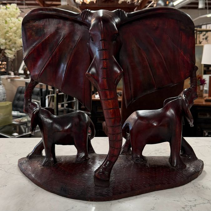 Lg Ebony Wood Sculpture Mother & Children 20x7x17