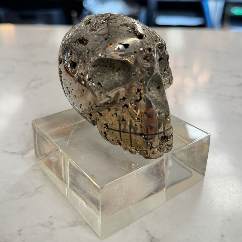 Hand Carved Pyrite Skull 3"H