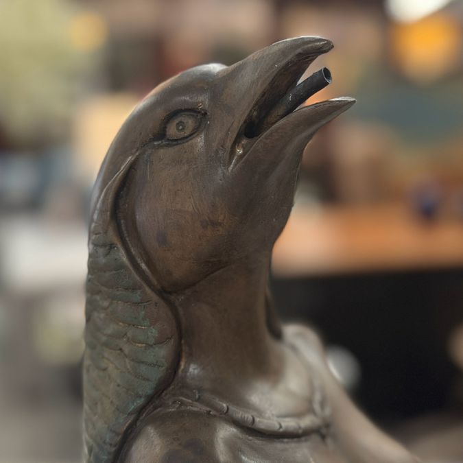 Vintage Bronze Egyptian Mythical Head W/Female Statue Fountain 16" AS IS