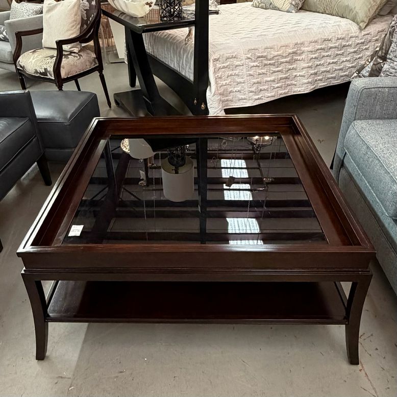 Kravet 43" Square Wood Cocktail Table W/Glass Top FINAL SALE!