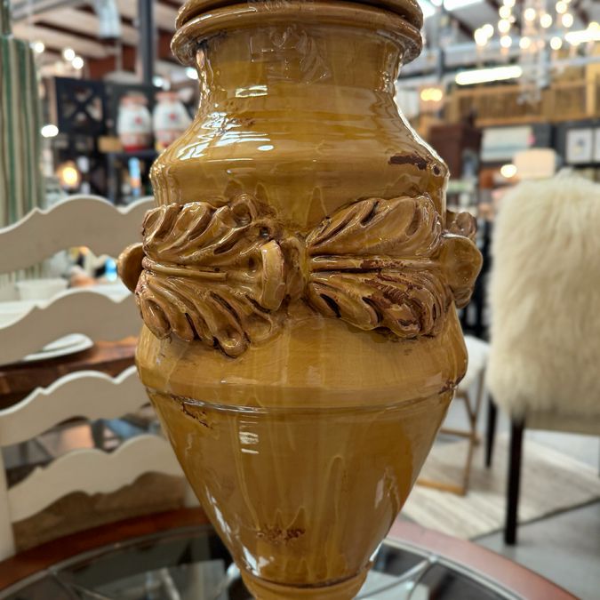 Signed Fortunada Ochre Urn W/Lid 33"H