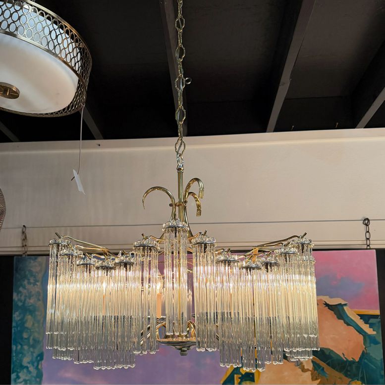 Italian Tronchi Style 6-Lt Brass Chandelier W/8" Glass Rods 24"D