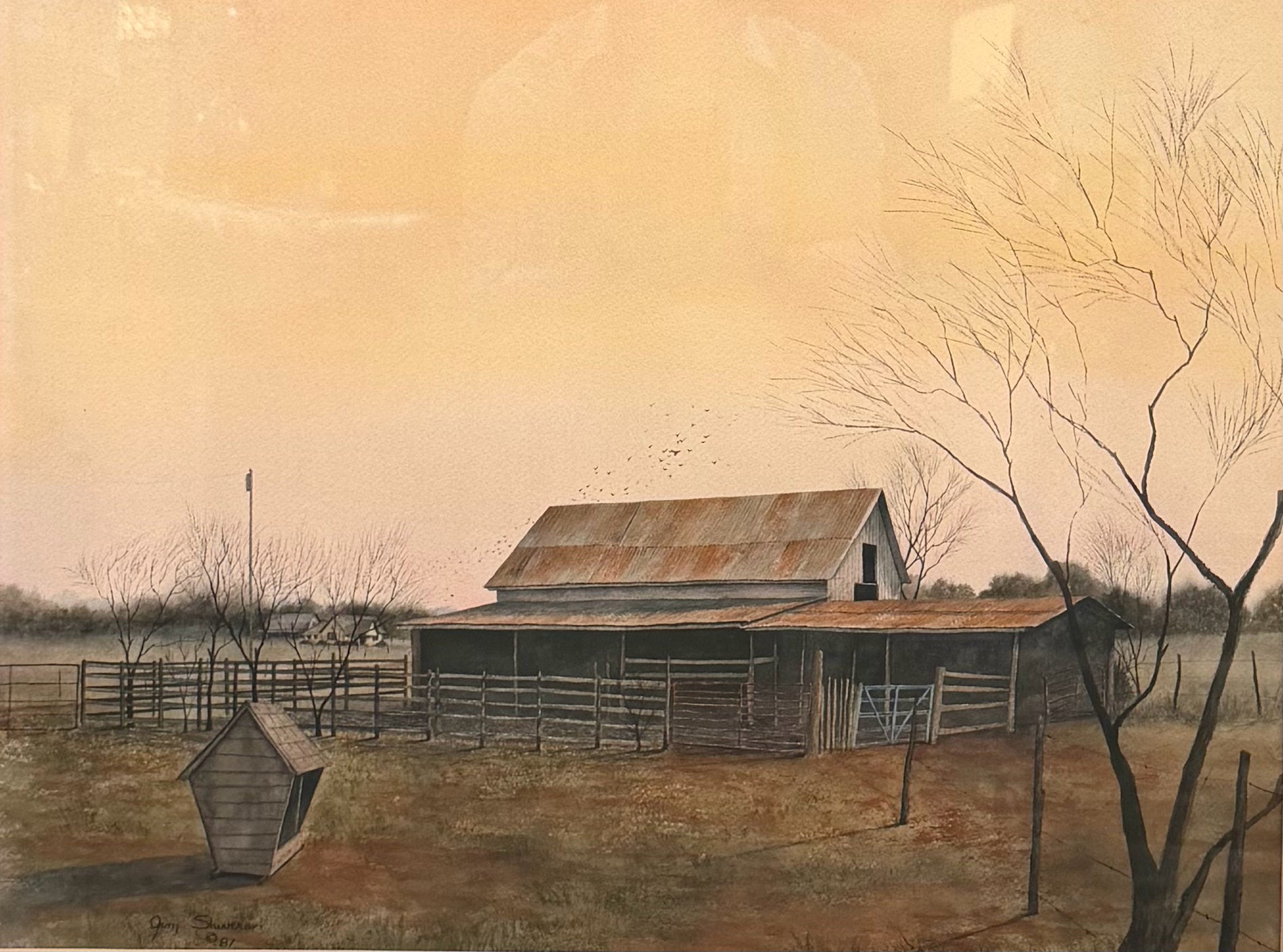 Original Watercolor Painting of Barn Scene by Jim Shivers 23x18 (Image)