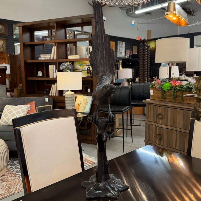 Mid Century French Kulang Bronze Macaw Bird Sculpture 33.5"H