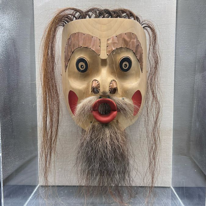 Northwest Coastal Indigenous Male Mask W/Copper, Horsehair 11x15