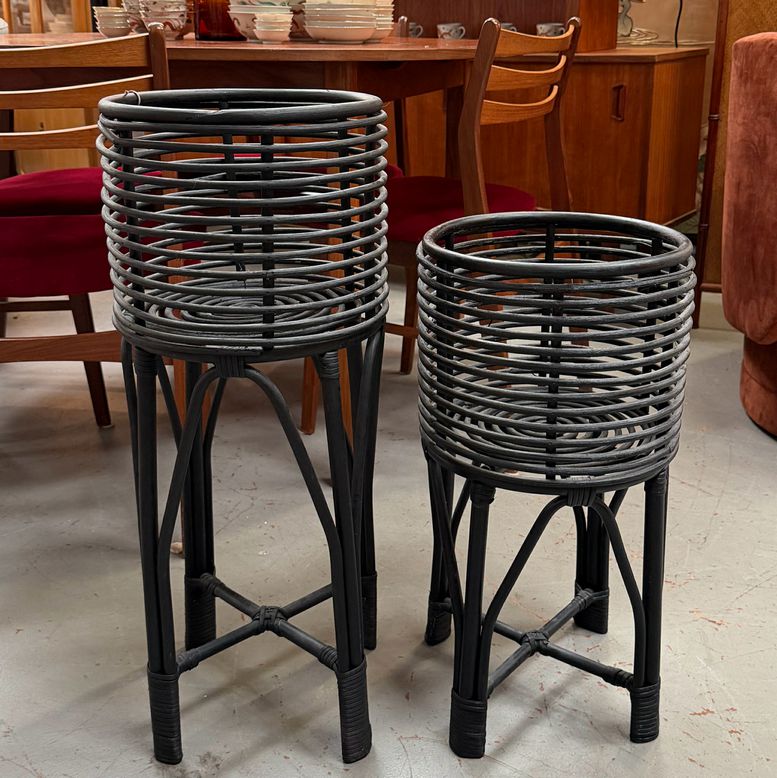 SET/2 Black Rattan Plant Stands 24"29"