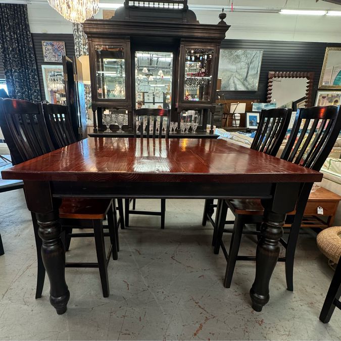 Tall Wood Bistro Table W/6 Ladderback Chairs 57x57x36