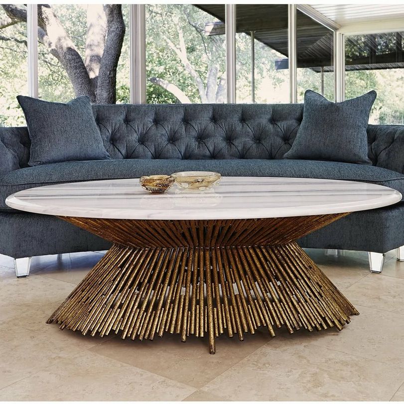 Ambella Home Marble Top "Pick Up Sticks" Coffee Table W/Gold Base 51x30x18.5