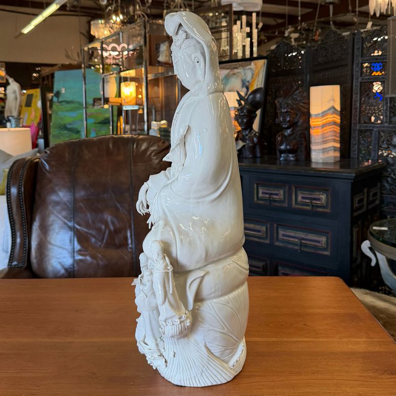 Exquisite Lg Blanc-de-Chine Porcelain Guanyin Sculpture 25"H