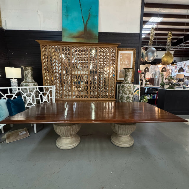 Vintage Swaim Distressed Wood Top/Double Urn Base Dining Table 120x54