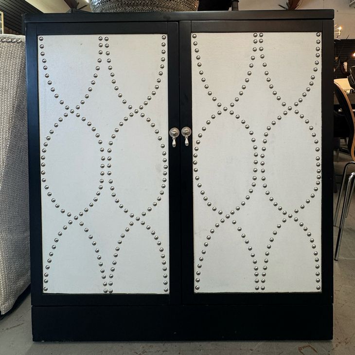 Black W/White Leather & Silver Studs 2-Dr Chest 33x18x36