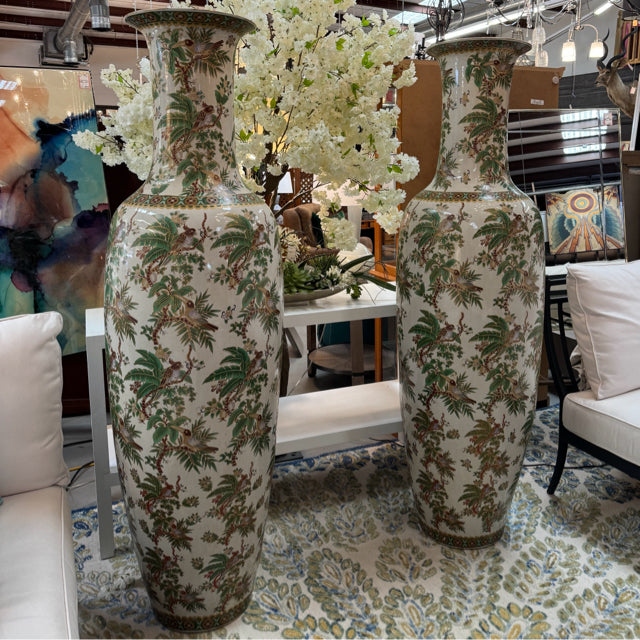 PAIR 72"H Vintage Porcelain Urn Vases