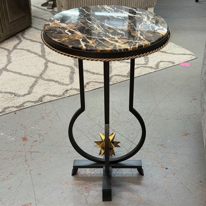 Chateau Side Table W/Marble Top & Star Element 17x17x26