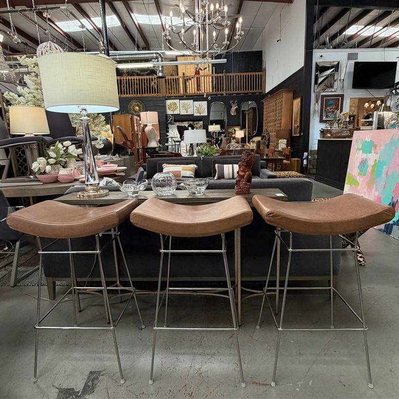 SET/3 Design Within Reach Bienal Leather Saddle Stools by Fernando Jaeger 21x13.