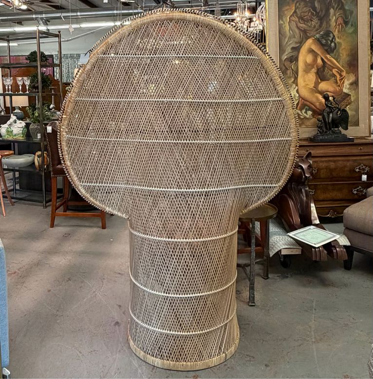 Vintage 70's Rattan Peacock Statement Chair 44x22x62.5