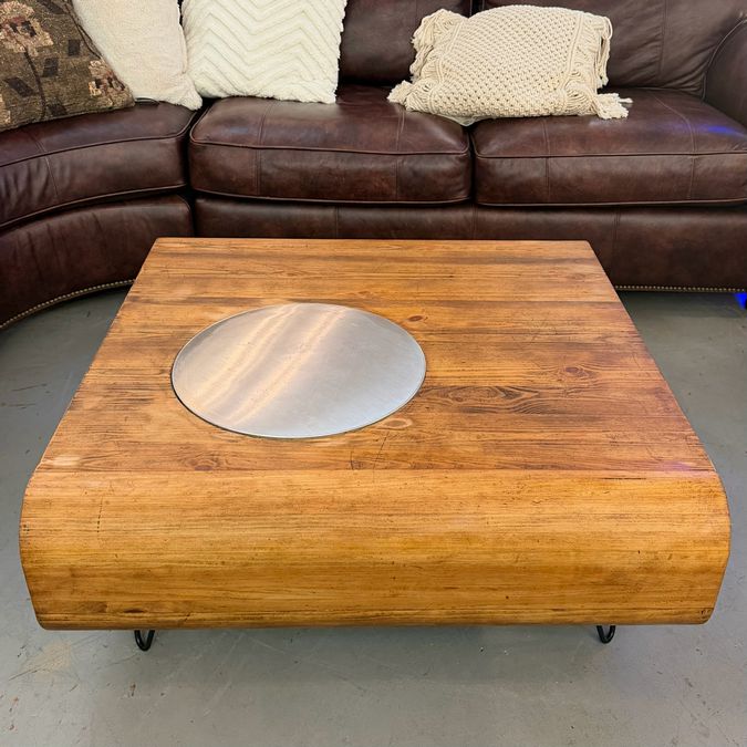 Unique Rustic Wood Coffee Table W/Stainless Turntable 36x36x16