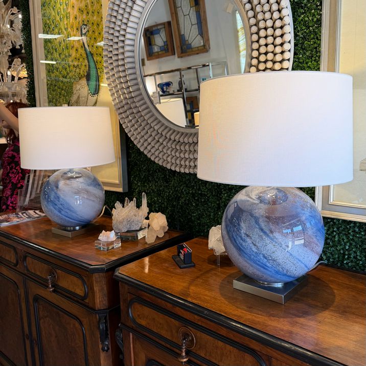 PAIR Blue Neptune Lamps 24"H