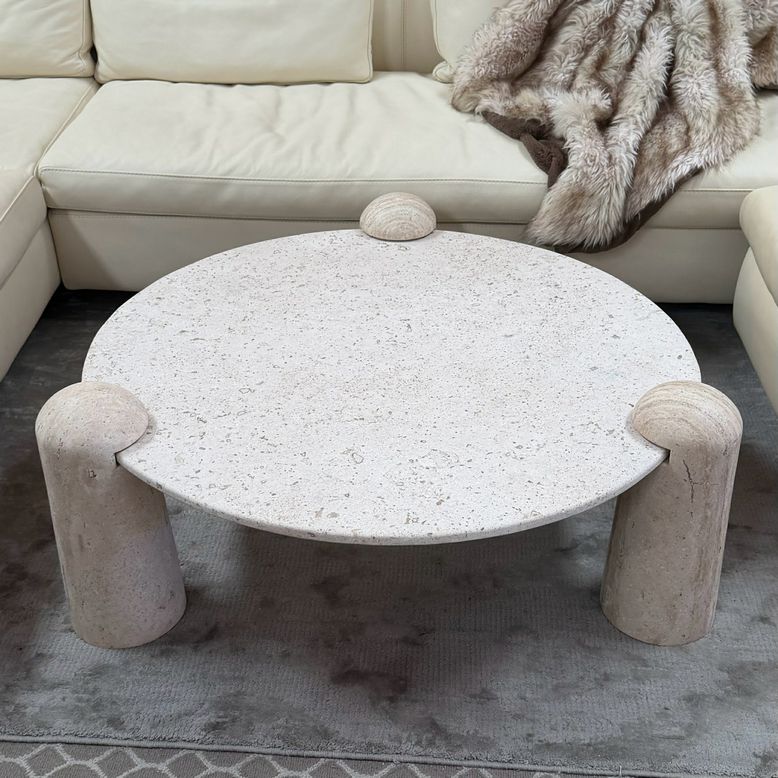 Custom Round White Travertine Coffee Table 38" Dia X 13.5"H
