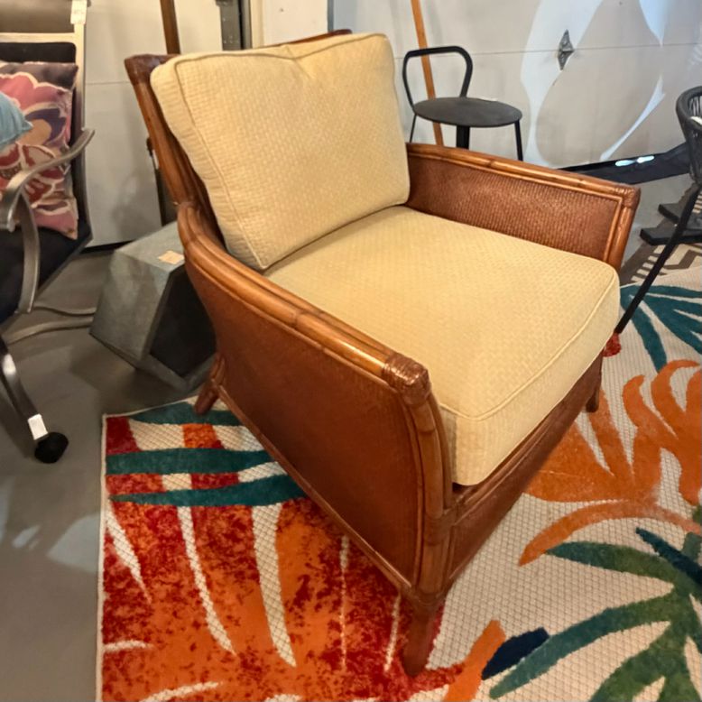 PAIR Ethan Allen Faux Bamboo & Wicker Chairs 34x37x35 & Ottoman