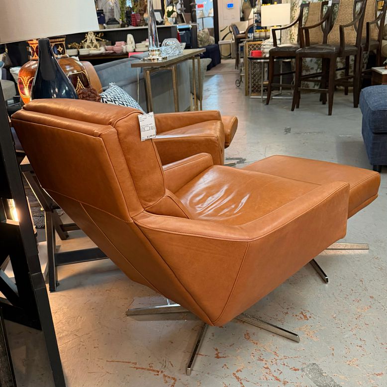 West Elm Austin Leather Chair & Ottoman 29x36x36