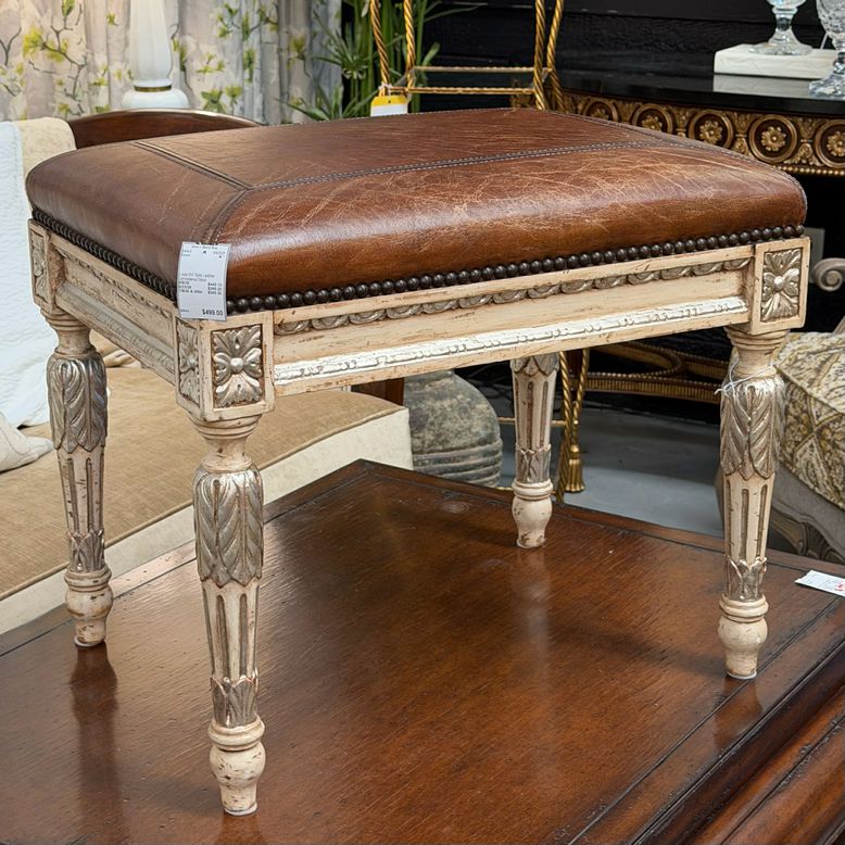 Louis XVI Style Leather Upholstered Stool 23x17x19.5