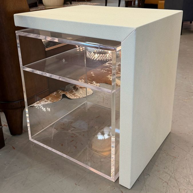 Faux Shagreen Leather & Lucite Side Table 24x20x27