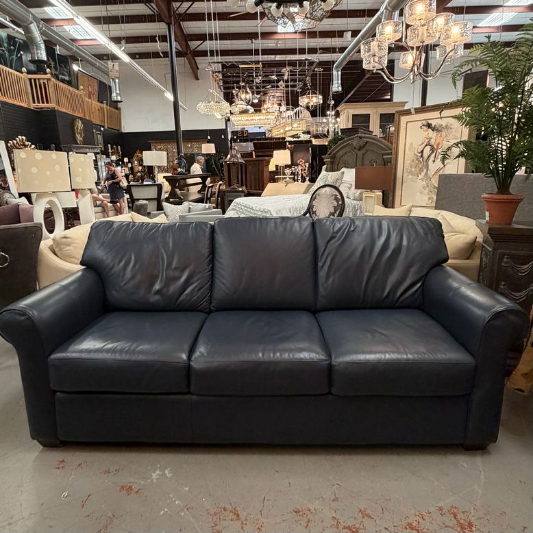 Distinctions by Klaussner Navy Leather Sofa 89x37x39