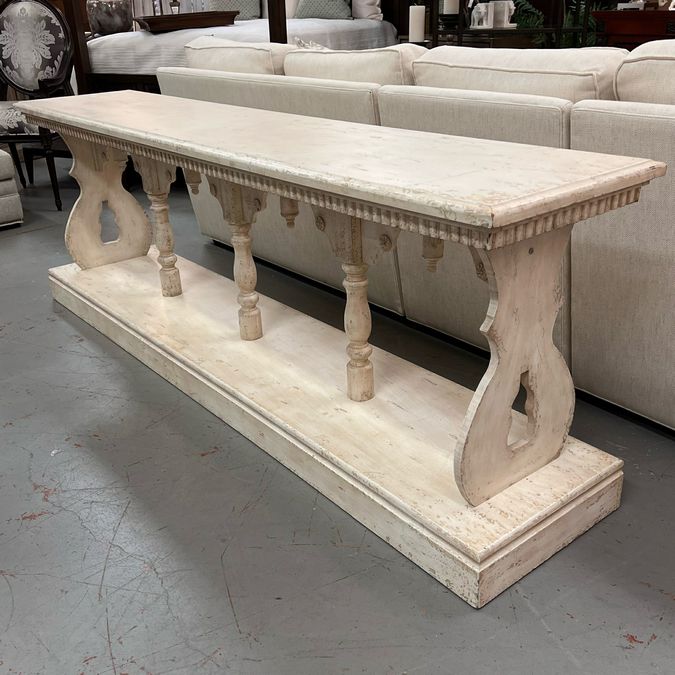 Cream Distressed Finish Console Table 86x18x29