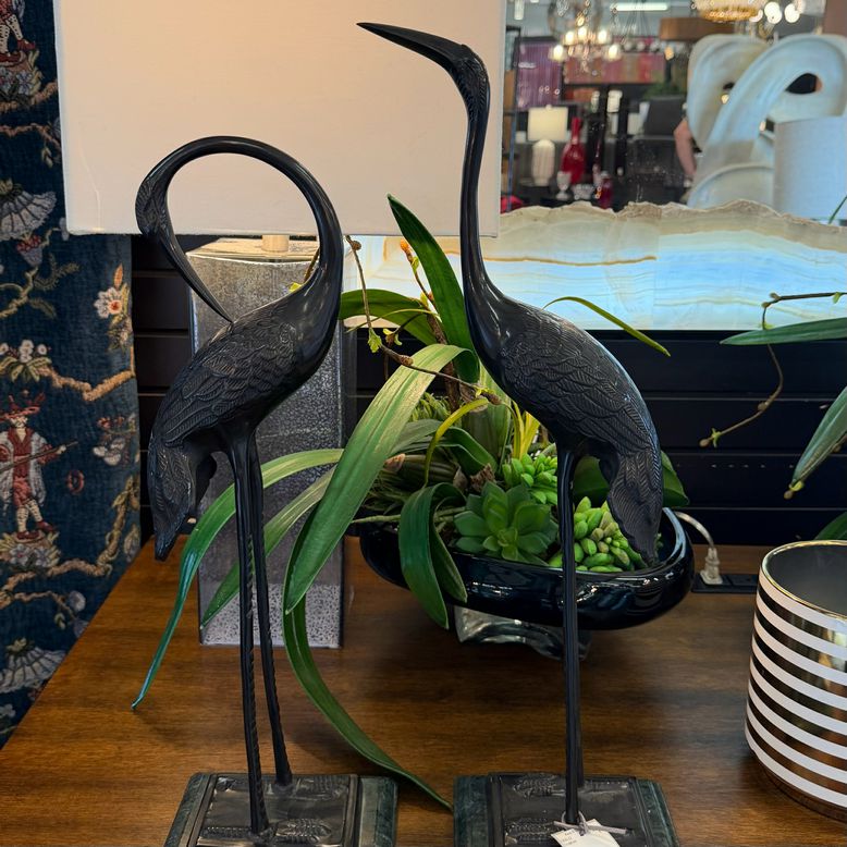 PAIR Vintage Bombay Crane Sculptures 21.5"/19"