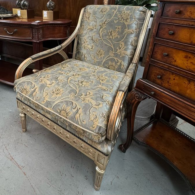 SET/2 Vintage Henredon Directoire Upholstered Arm Chairs W/Metallic Wood Finish