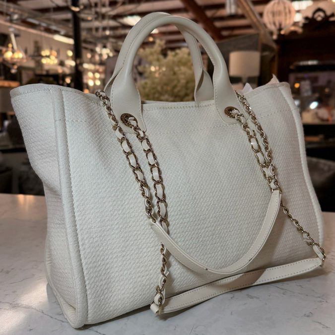 Chanel Canvas Pearl Deauville Tote W/Cosmetic Case