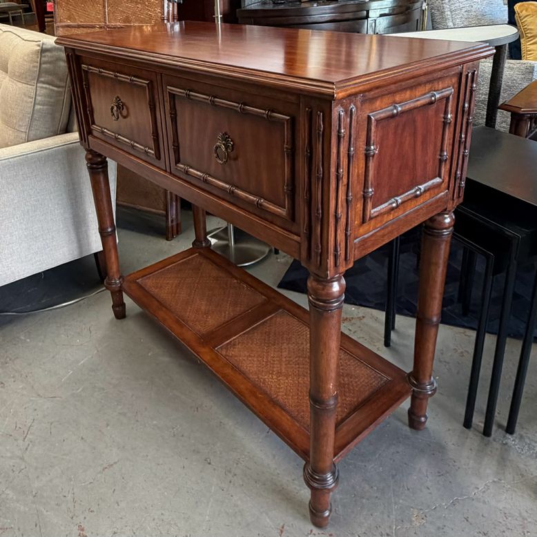Ethan Allen Faux Bamboo Wood 2-Dwr Console Table 40x18x37.5