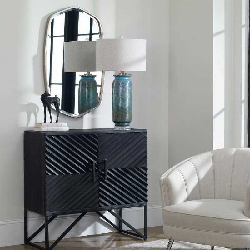 Uttermost Zadie Ebony 3D Chevron Book Match Pattern Accent Cabinet 36x16x36