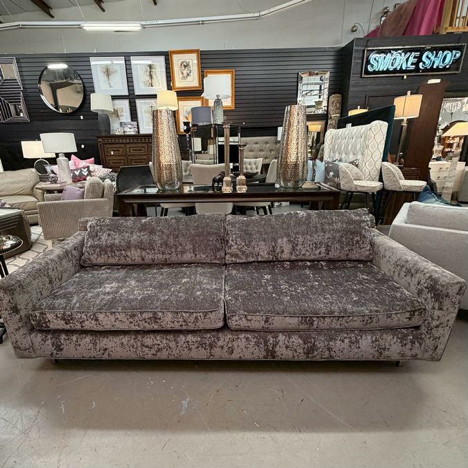 Mitchell Gold Gray Velvet Sofa 89"