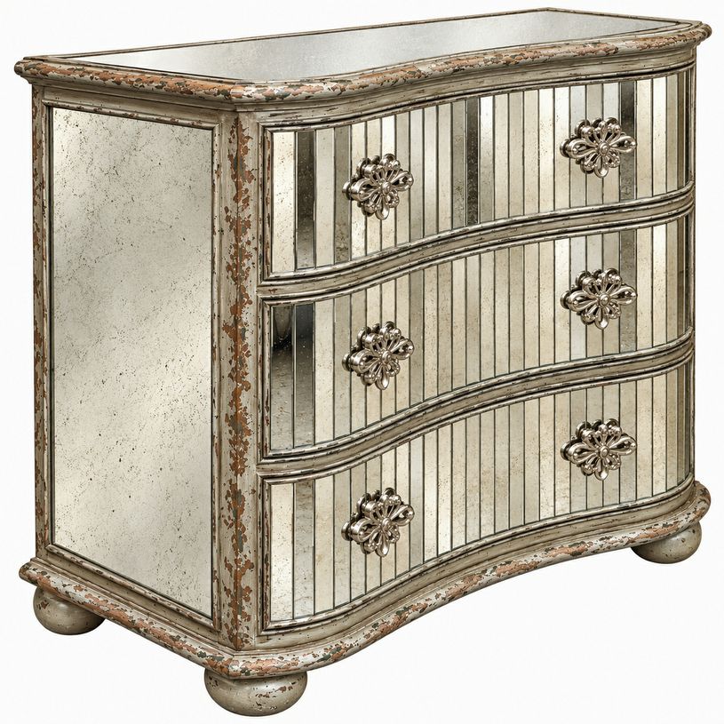 PAIR Hooker Serpentine Shaped Mirrored 3-Dwr Chests 42x20x36.5