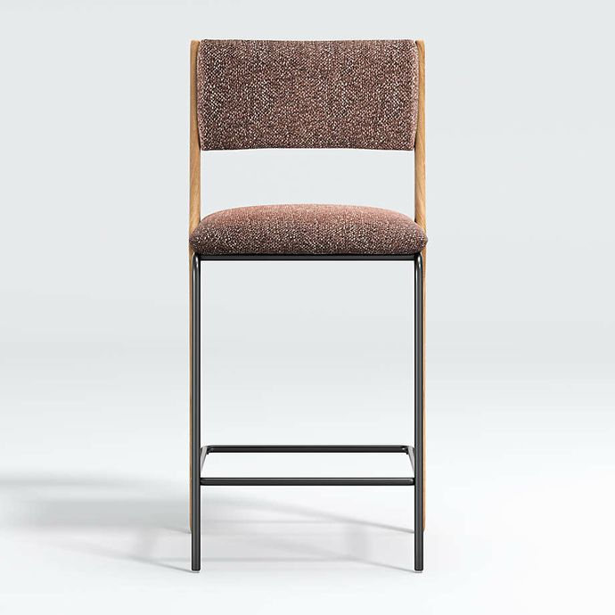 PAIR Crate & Barrel Raaf Burgundy Barstools 18X21.25X38.25 (Seat: 25.5)