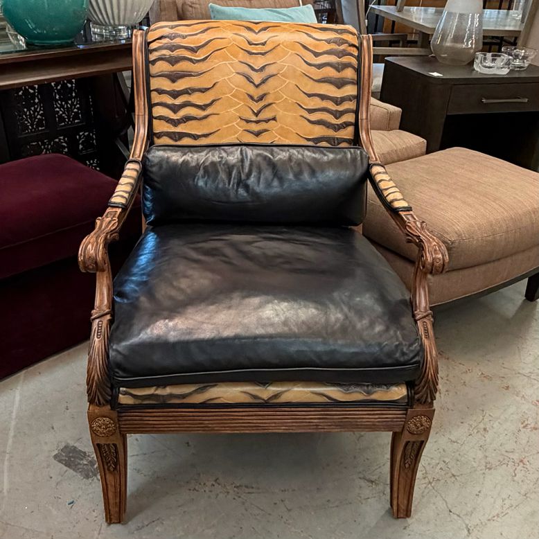 PAIR Ethan Allen Leather Safari Lounge Chairs 28.5X34X37.5
