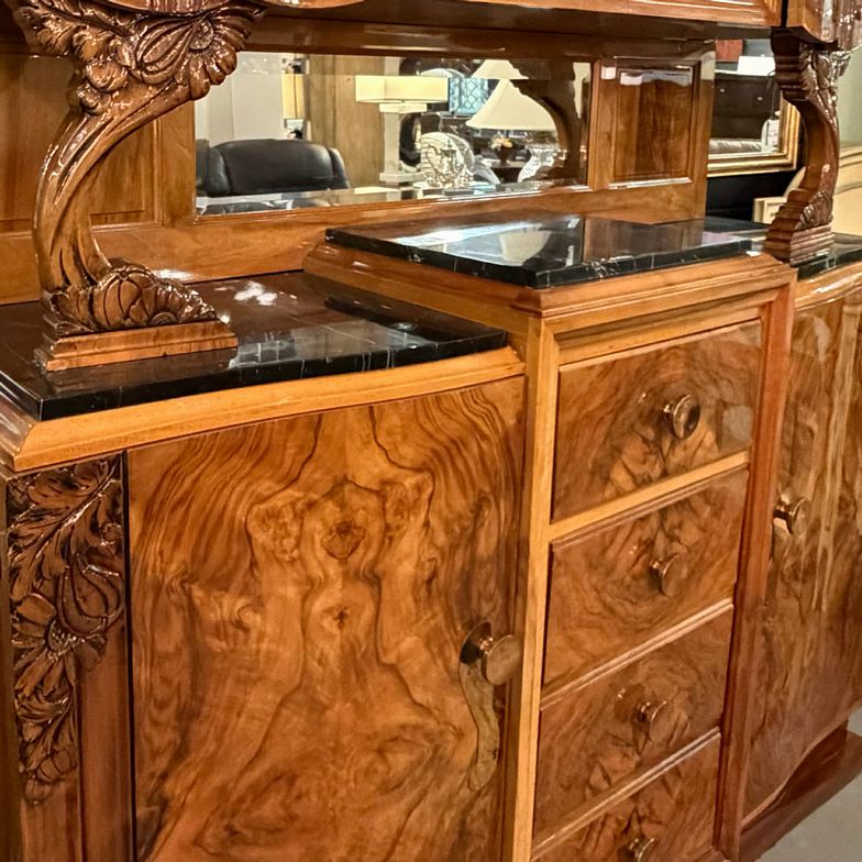 French Art Deco/Moderne Burl Walnut & Marble Buffet-Bar Cabinet Circa 1940's 67x