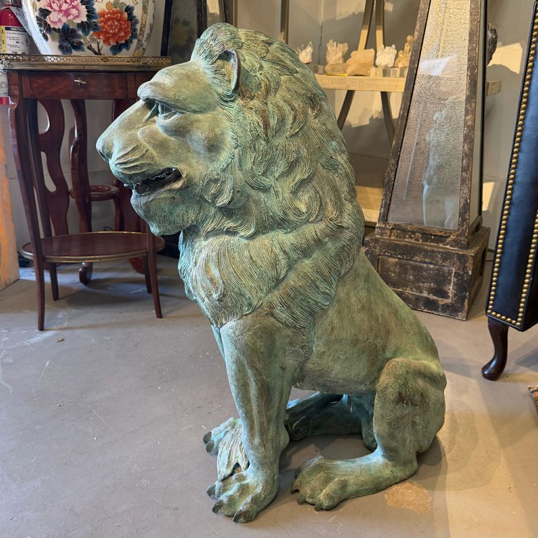 PAIR 20thC Architectural Bronze Lions 31"H