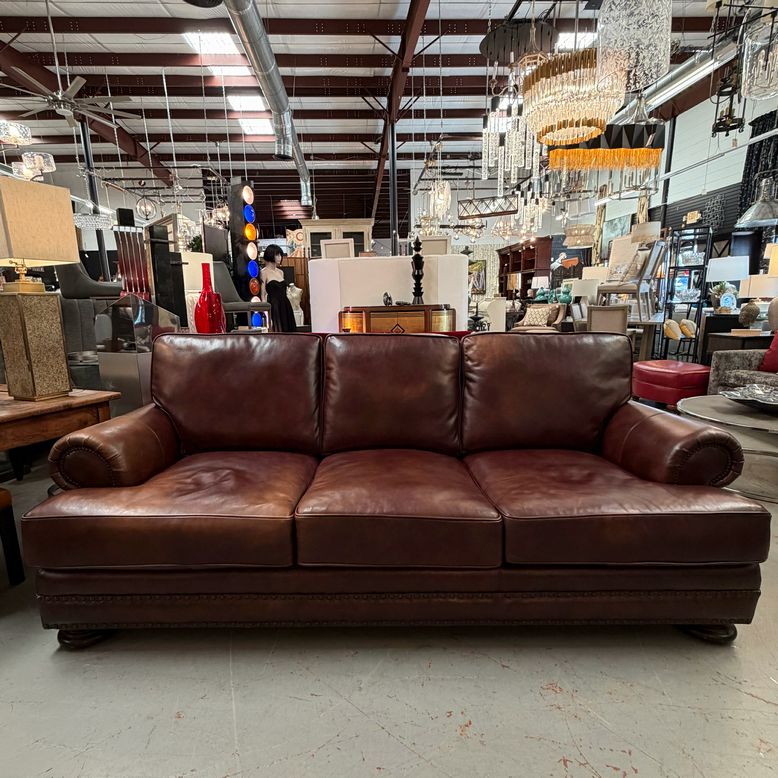 Bernhardt Foster Brown Leather Sofa W/Nailhead Trim 96x48x36