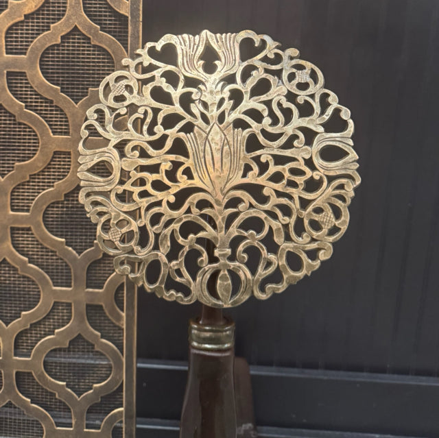 PAIR Vintage Bronze Motif & Nickel Andirons in Style of Ernest Gimson 13x15x28