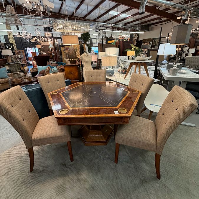 Maitland-Smith Blade Hexagon Game Table W/6 Chairs 60x52x31