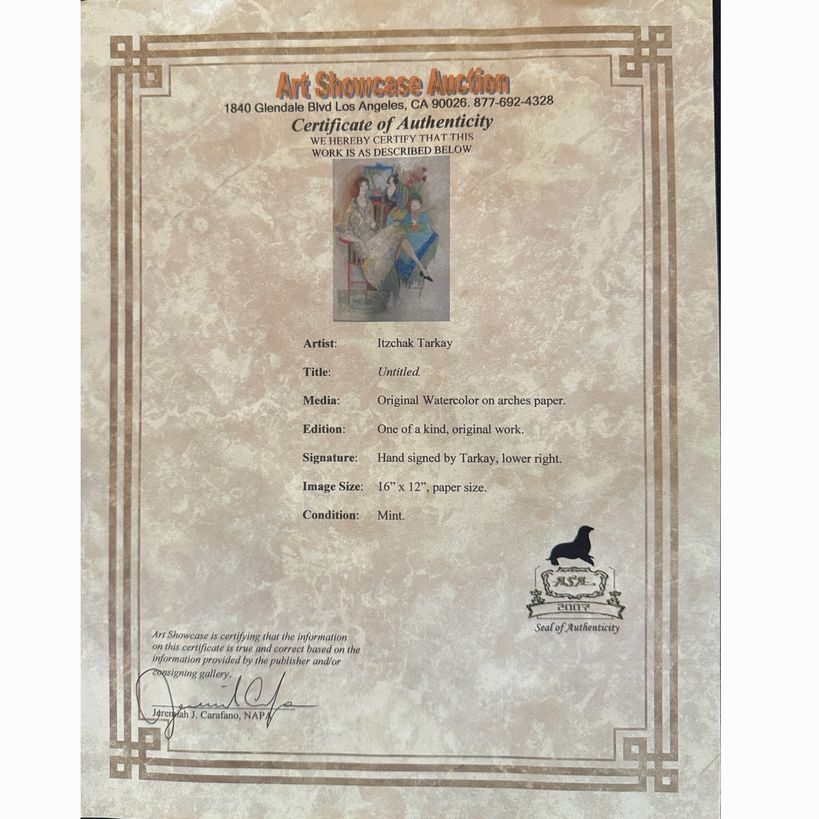 Original Signed "Untitled" Watercolor Painting by Tarkay W/COA 29"Hx24.5"W (16x1