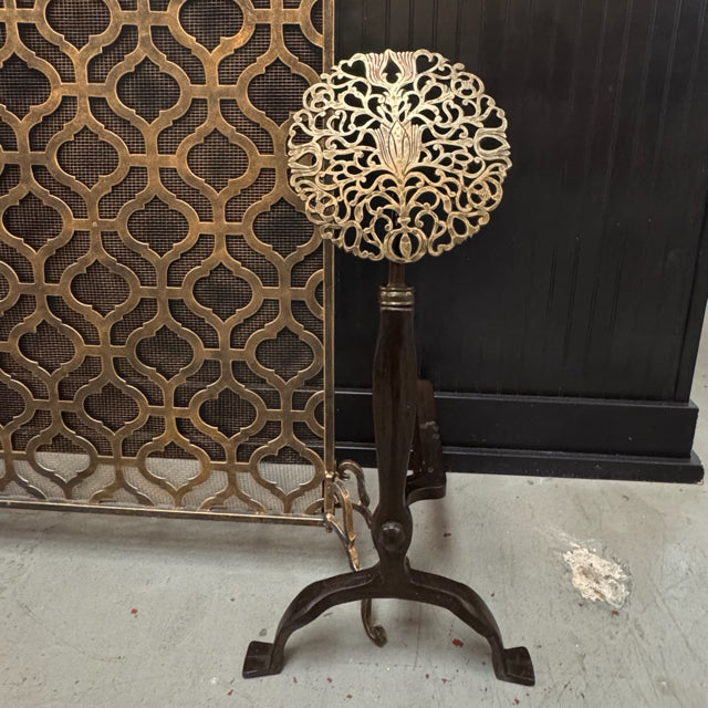 PAIR Vintage Bronze Motif & Nickel Andirons in Style of Ernest Gimson 13x15x28