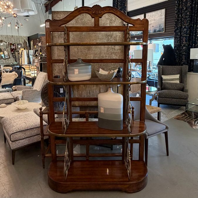 Vintage Drexel Heritage Walnut & Brass French Style Baker's Rack 47x16x80