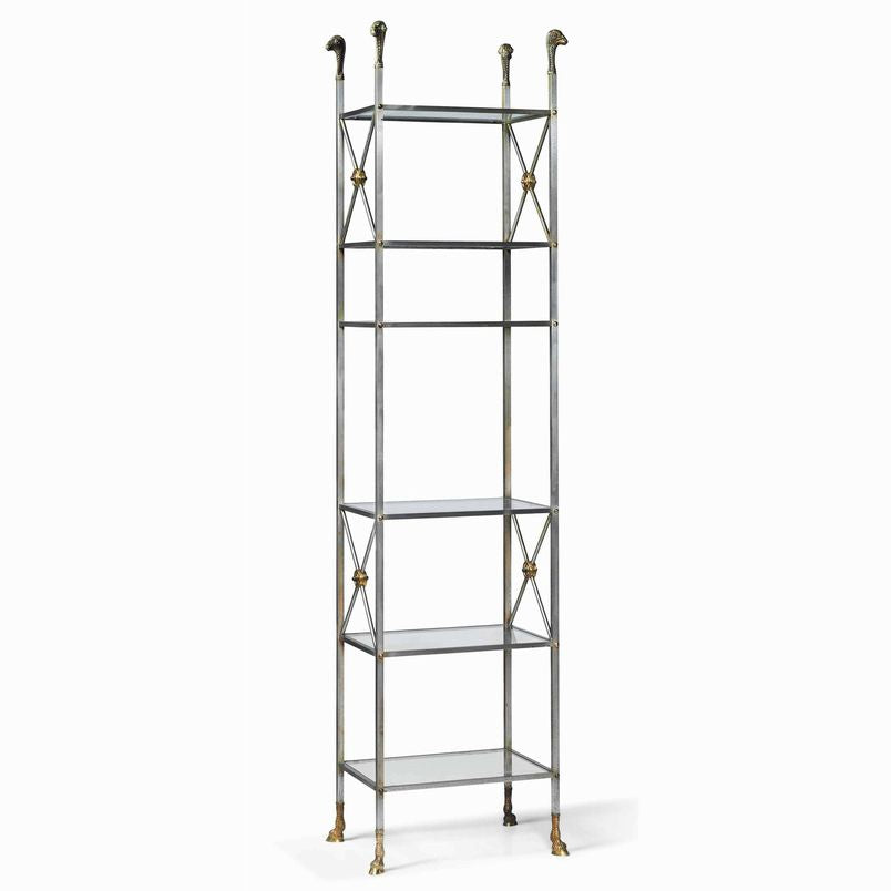 Maison Jansen Neoclassical Etagere Steel /Brass Etagere W/Ram's Head/Hoof Motif